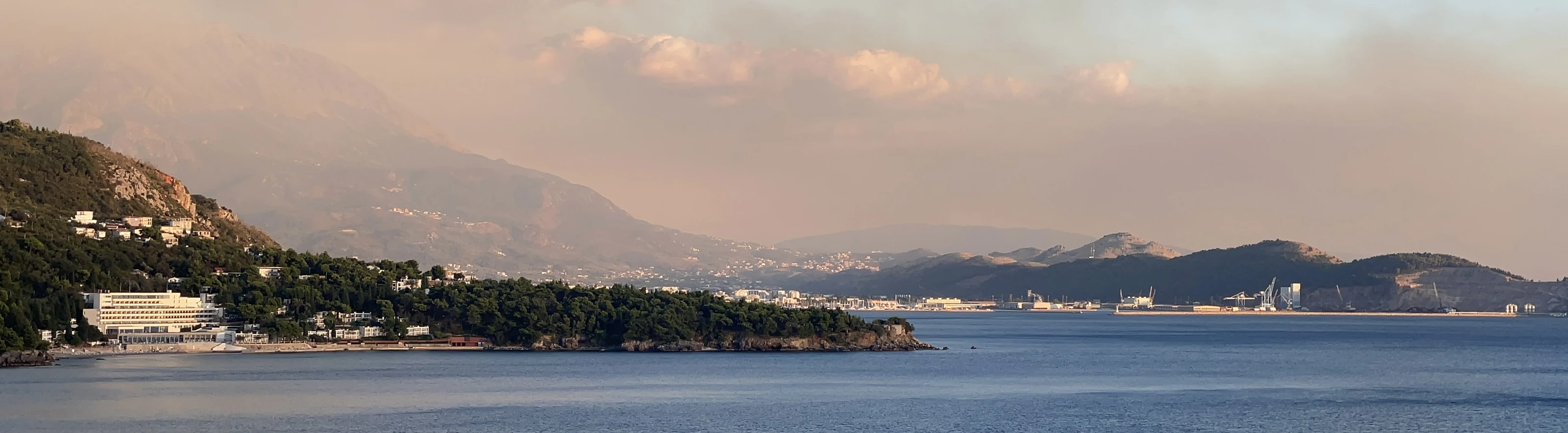 Adriatic coast and mountains at sunset